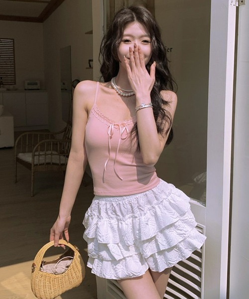 Lace Ladies（レースレディース）の「レース リボン カップ付き リブ キャミソール（キャミソール・レディース・ピンク/ホワイト/ブラック/グレー・FREE）」の13枚目の写真