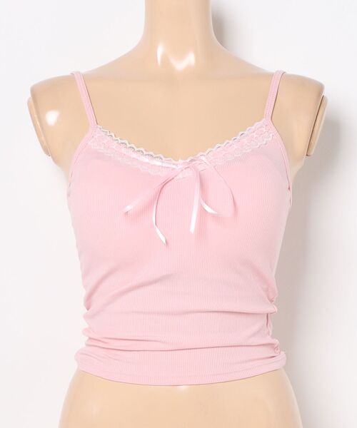 セール】レース リボン カップ付き リブ キャミソール（キャミソール
