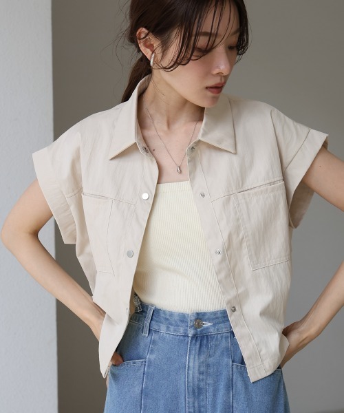 Bab(バブ)の「サマージャケットトップス(Tシャツ/カットソー・レディース・ブルー/オフホワイト/ベージュ・M)」の2枚目の写真