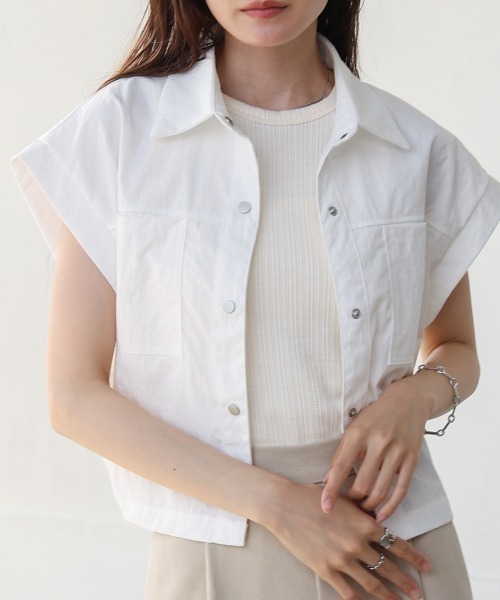 Bab(バブ)の「サマージャケットトップス(Tシャツ/カットソー・レディース・ブルー/オフホワイト/ベージュ・M)」の1枚目の写真