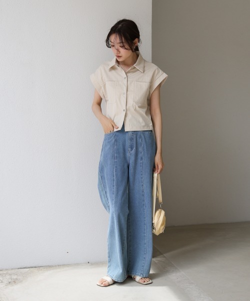 Bab(バブ)の「サマージャケットトップス(Tシャツ/カットソー・レディース・ブルー/オフホワイト/ベージュ・M)」の6枚目の写真