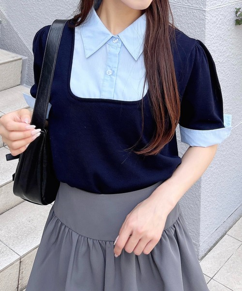 INGNI（イング）の「シャツドッキング半袖ニット（ニット/セーター・レディース・ネイビー系8/グレー系4/ベージュ系1・M）」の16枚目の写真
