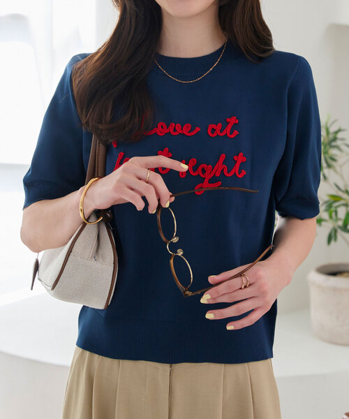 【良品】LEONARD SPORTS サマーニットワンピース 刺繍 38 M セール】コード刺繍サマーニットトップス（ニット/セーター