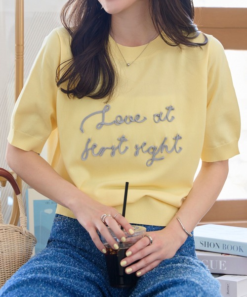 KOBE LETTUCE(コウベレタス)の「コード刺繍サマーニットトップス(ニット/セーター・レディース・ピンク/イエロー/ネイビー/アイボリー・M)」の8枚目の写真
