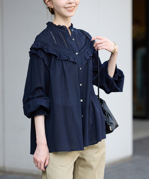 WEB限定/追加2》フリルピンタックブラウス（シャツ/ブラウス）｜SLOBE