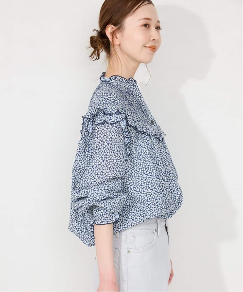 SLOBE IENA フリルピンタックブラウス　ネイビー SLOBE IENA｜《WEB限定/追加2》フリルピンタックブラウス