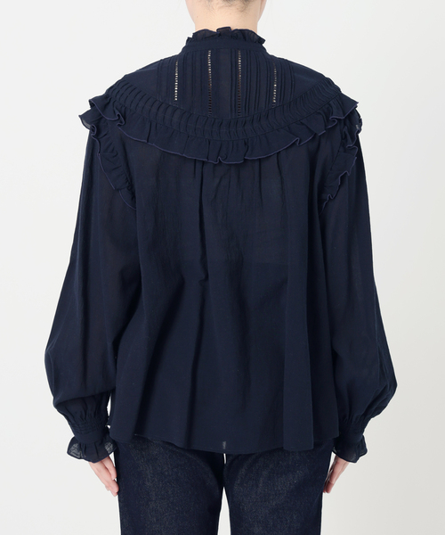 SLOBE IENA フリルピンタックブラウス　ネイビー SLOBE IENA｜《WEB限定/追加2》フリルピンタックブラウス