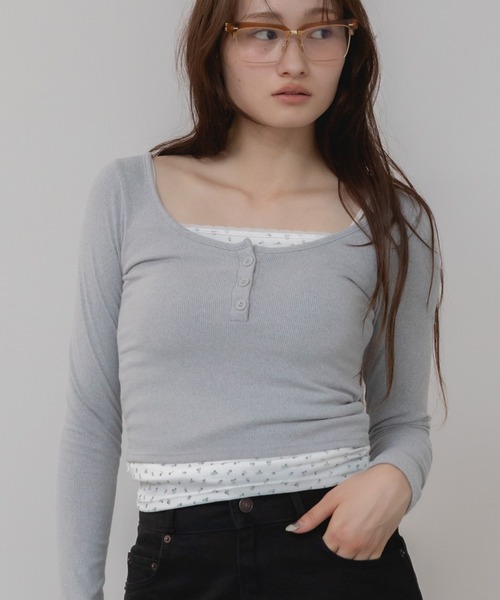 HEILIS(ヘイリス)の「レイヤードヘンリーカットソー / 秋服 レイヤード風 韓国 シティーガール ガーリー グレー ホワイト イエロー(Tシャツ/カットソー・レディース・イエロー/ホワイト/グレー・FREE)」の20枚目の写真