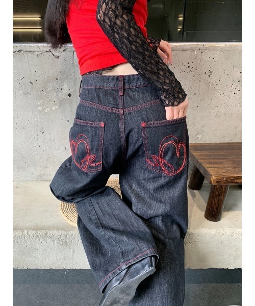Lp】ハート刺繍デニムパンツ（デニムパンツ）｜ARCHIVER