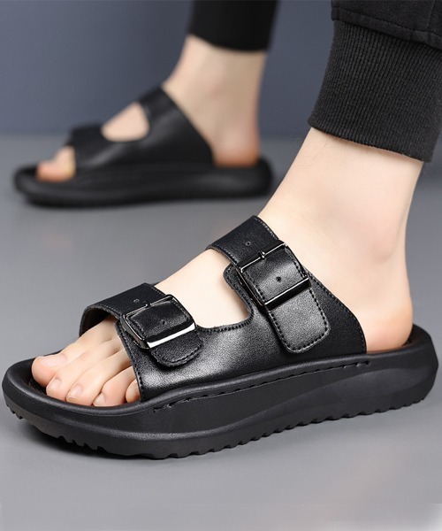 Fun & Daily(ファンアンドデイリー)の「F&D : Split Leather Double Strap sandals(サンダル・メンズ・ブラック・42/41/43)」の3枚目の写真