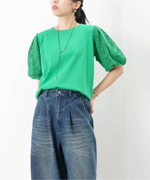 セール】LC/LLL レースパフ袖クルーネックTシャツ（Tシャツ