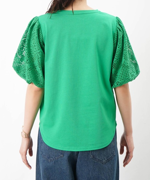 tシャツ LC/LLL レースパフ袖クルーネックTシャツ レディース セール】LC/LLL レースパフ袖クルーネックTシャツ（Tシャツ