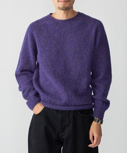 SHIPS別注】HARLEY OF SCOTLAND: ウール シャギー クルーネック ニット