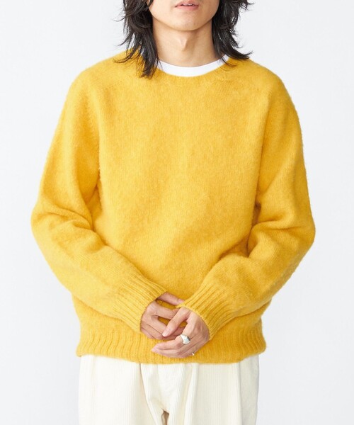 SHIPS別注】HARLEY OF SCOTLAND: ウール シャギー クルーネック ニット