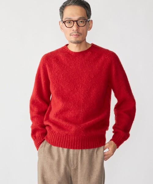 SHIPS別注】HARLEY OF SCOTLAND: ウール シャギー クルーネック ニット