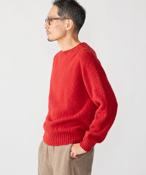 SHIPS別注】HARLEY OF SCOTLAND: ウール シャギー クルーネック ニット