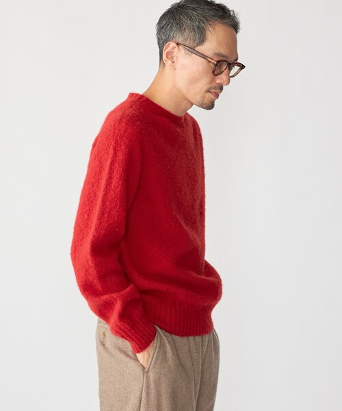 SHIPS別注】HARLEY OF SCOTLAND: ウール シャギー クルーネック ニット