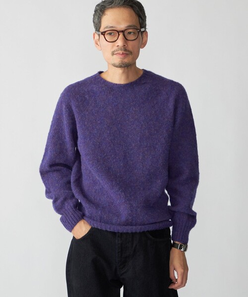 SHIPS別注】HARLEY OF SCOTLAND: ウール シャギー クルーネック ニット