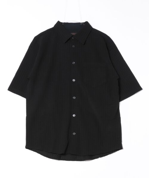 m.f.editorial（エムエフエディトリアル）の「【接触冷感 ストレッチ】m.f.エディトリアル メンズ 格子柄ジャガード 半袖 シャツ（シャツ/ブラウス・メンズ・ブラック/グレー系その他2・MEDIUM/LARGE/X-LARGE）」の4枚目の写真