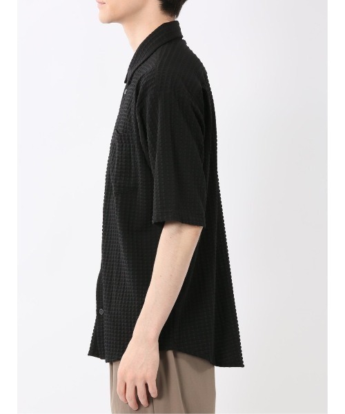 m.f.editorial（エムエフエディトリアル）の「【接触冷感 ストレッチ】m.f.エディトリアル メンズ 格子柄ジャガード 半袖 シャツ（シャツ/ブラウス・メンズ・ブラック/グレー系その他2・MEDIUM/LARGE/X-LARGE）」の10枚目の写真