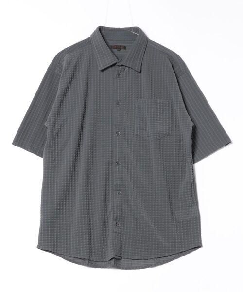 m.f.editorial（エムエフエディトリアル）の「【接触冷感 ストレッチ】m.f.エディトリアル メンズ 格子柄ジャガード 半袖 シャツ（シャツ/ブラウス・メンズ・ブラック/グレー系その他2・MEDIUM/LARGE/X-LARGE）」の15枚目の写真