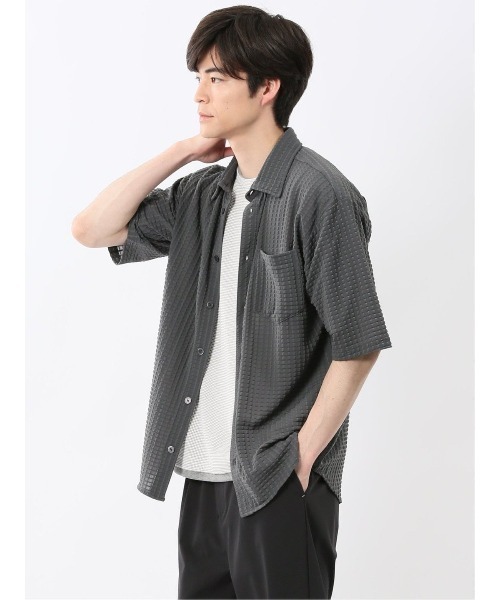 m.f.editorial（エムエフエディトリアル）の「【接触冷感 ストレッチ】m.f.エディトリアル メンズ 格子柄ジャガード 半袖 シャツ（シャツ/ブラウス・メンズ・ブラック/グレー系その他2・MEDIUM/LARGE/X-LARGE）」の16枚目の写真
