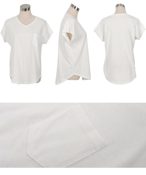 KOBE LETTUCE（コウベレタス）の「[ M L XL 汗じみ防止＆UVカット ] ポケット付きVネックTシャツ（Tシャツ/カットソー・レディース・ブラック/オフホワイト/杢グレー/ネイビー/ダークカーキ/ライトオレンジ系/アイボリー・M/XL/L）」の17枚目の写真