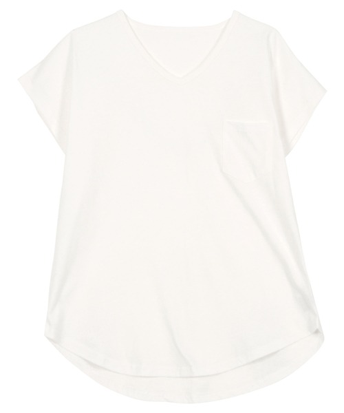 KOBE LETTUCE（コウベレタス）の「[ M L XL 汗じみ防止＆UVカット ] ポケット付きVネックTシャツ（Tシャツ/カットソー・レディース・ブラック/オフホワイト/杢グレー/ネイビー/ダークカーキ/ライトオレンジ系/アイボリー・M/XL/L）」の15枚目の写真