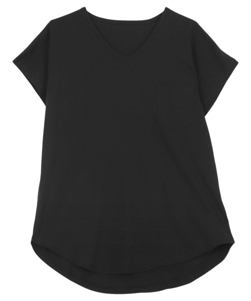 KOBE LETTUCE（コウベレタス）の「[ M L XL 汗じみ防止＆UVカット ] ポケット付きVネックTシャツ（Tシャツ/カットソー・レディース・ブラック/オフホワイト/杢グレー/ネイビー/ダークカーキ/ライトオレンジ系/アイボリー・M/XL/L）」の14枚目の写真