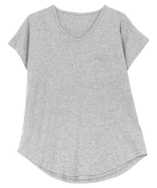 KOBE LETTUCE（コウベレタス）の「[ M L XL 汗じみ防止＆UVカット ] ポケット付きVネックTシャツ（Tシャツ/カットソー・レディース・ブラック/オフホワイト/杢グレー/ネイビー/ダークカーキ/ライトオレンジ系/アイボリー・M/XL/L）」の13枚目の写真