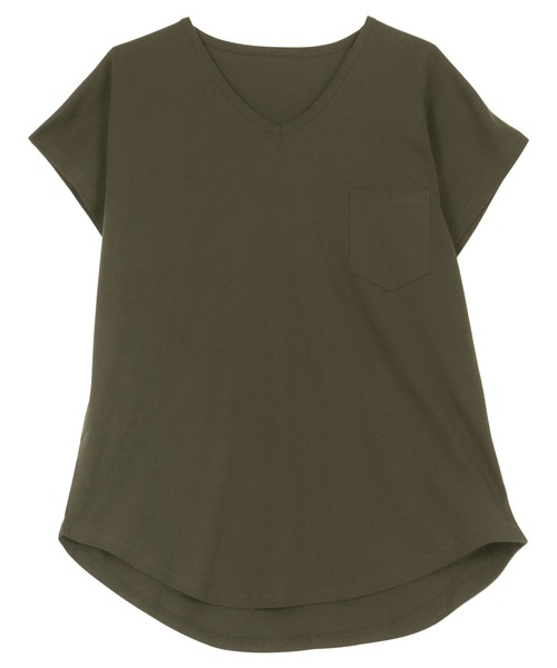 KOBE LETTUCE（コウベレタス）の「[ M L XL 汗じみ防止＆UVカット ] ポケット付きVネックTシャツ（Tシャツ/カットソー・レディース・ブラック/オフホワイト/杢グレー/ネイビー/ダークカーキ/ライトオレンジ系/アイボリー・M/XL/L）」の12枚目の写真