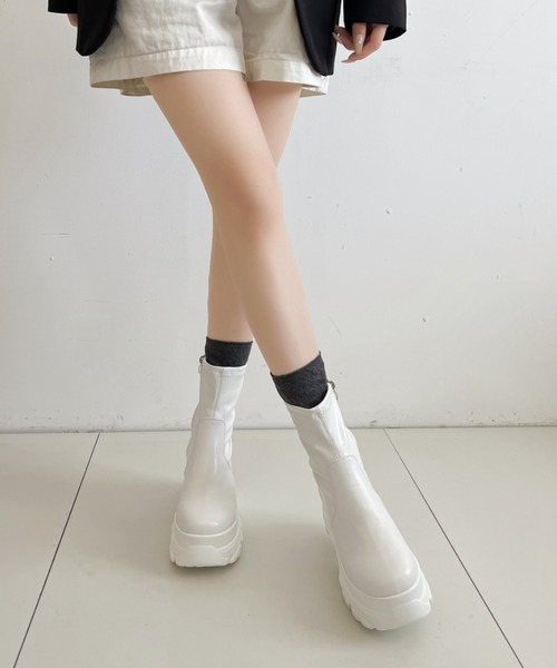 GALLARDAGALANTE ホワイト ショートブーツ サイズ37 セール】厚底 ダブルソール ストレッチ ショートブーツ 537（ブーツ