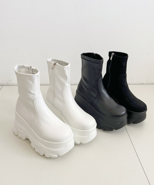 厚底 ダブルソール ストレッチ ショートブーツ 537（ブーツ）｜Shoes