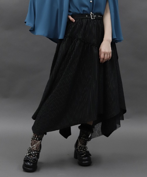 axes femme POETIQUE（アクシーズファムポエティック）の「ベルト付イレヘムロングスカート（スカート・レディース・ブラック/その他1/ネイビー・MEDIUM）」の8枚目の写真