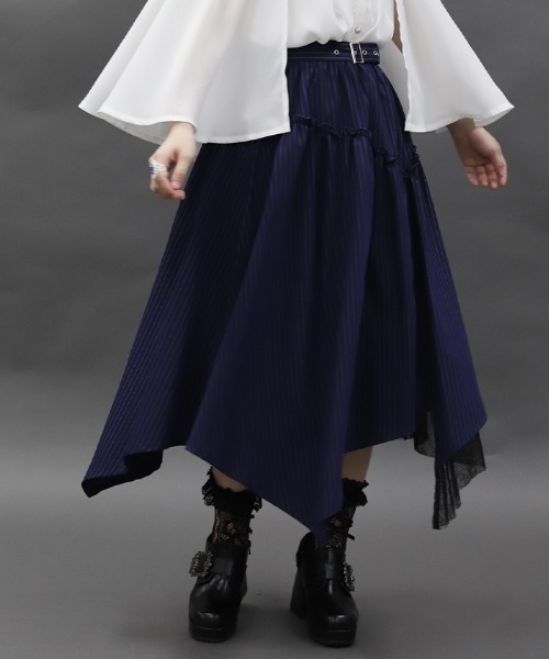 axes femme POETIQUE（アクシーズファムポエティック）の「ベルト付イレヘムロングスカート（スカート・レディース・ブラック/その他1/ネイビー・MEDIUM）」の6枚目の写真