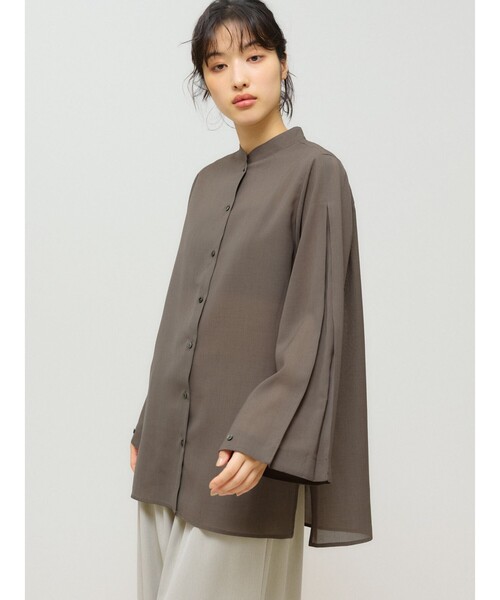 MIDIUMISOLID(ミディウミソリッド)の「MIDIUMISOLID for Ladies フレアスリーブシアーシャツ(シャツ/ブラウス・レディース・ブラウン/ベージュ/オフホワイト/ブラック・FREE)」の10枚目の写真