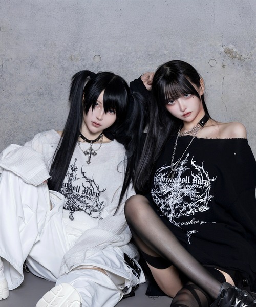Amiligeクロスロゴプリントダメージガーゼトップス ホワイト クロスロゴプリントダメージガーゼトップス（Tシャツ/カットソー
