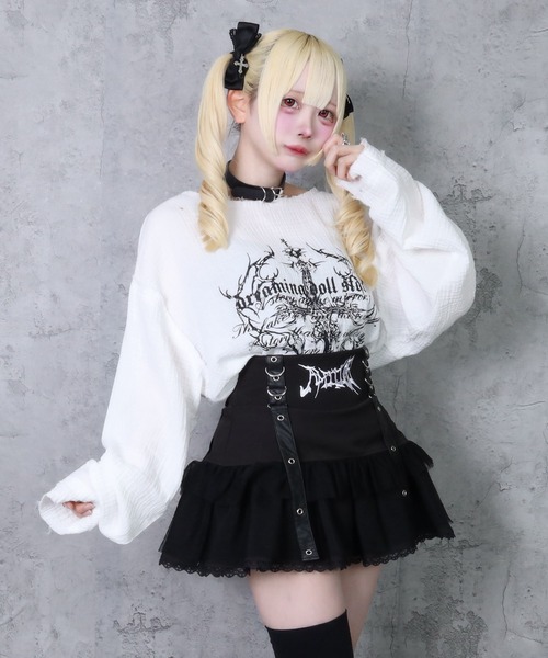 クロスロゴプリントダメージガーゼトップス（Tシャツ/カットソー