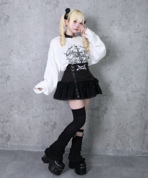 Amilige（アミリージュ）の「クロスロゴプリントダメージガーゼトップス（Tシャツ/カットソー・レディース・ホワイト/ブラック・FREE）」の14枚目の写真