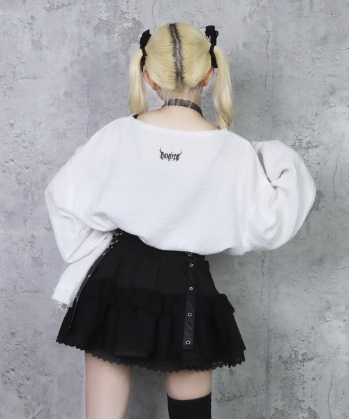 Amiligeクロスロゴプリントダメージガーゼトップス ホワイト クロスロゴプリントダメージガーゼトップス– A AM STUDIO