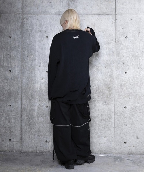 クロスロゴプリントダメージガーゼトップス（Tシャツ/カットソー