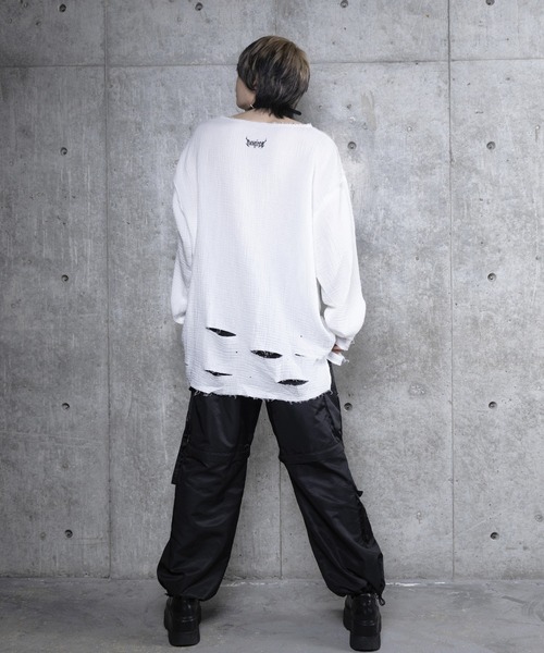 クロスロゴプリントダメージガーゼトップス（Tシャツ/カットソー