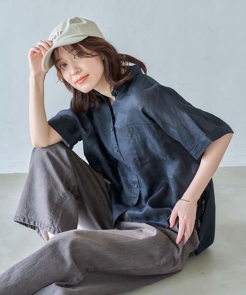 セール】【リネン100%】ハーフスリーブシャツ（シャツ/ブラウス