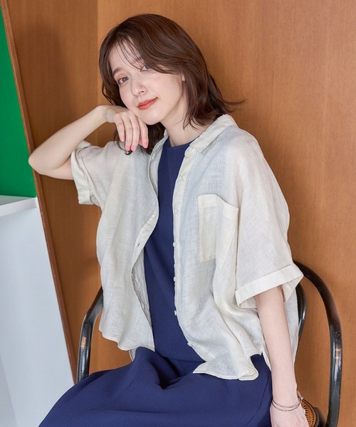 セール】【リネン100%】ハーフスリーブシャツ（シャツ/ブラウス