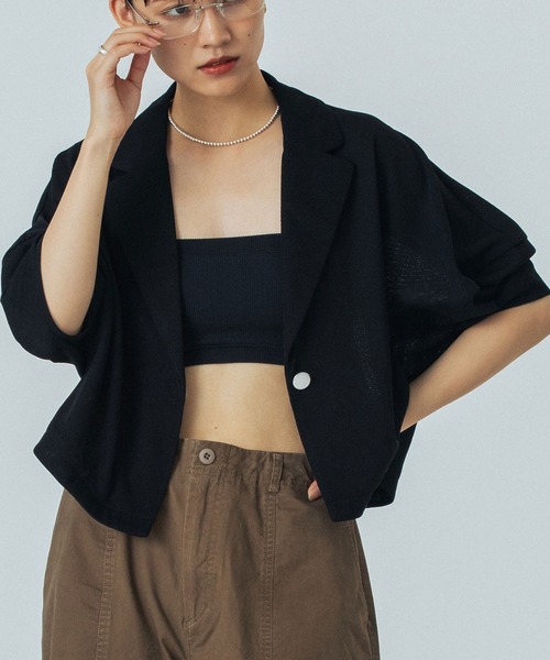 ROSE BUD（ローズバッド）の「CROPPED JACKET（ブルゾン・レディース・ブラック/ホワイト・ONE SIZE）」の2枚目の写真