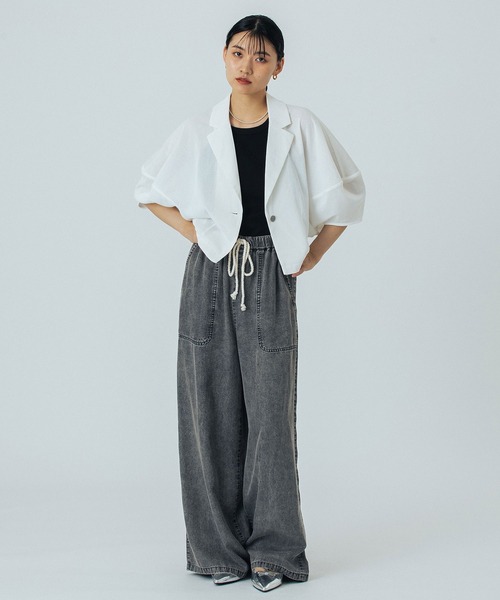 ROSE BUD（ローズバッド）の「CROPPED JACKET（ブルゾン・レディース・ブラック/ホワイト・ONE SIZE）」の5枚目の写真