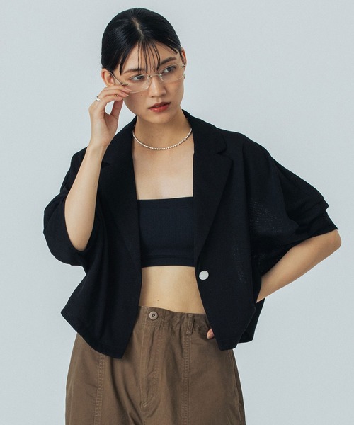 ROSE BUD（ローズバッド）の「CROPPED JACKET（ブルゾン・レディース・ブラック/ホワイト・ONE SIZE）」の6枚目の写真