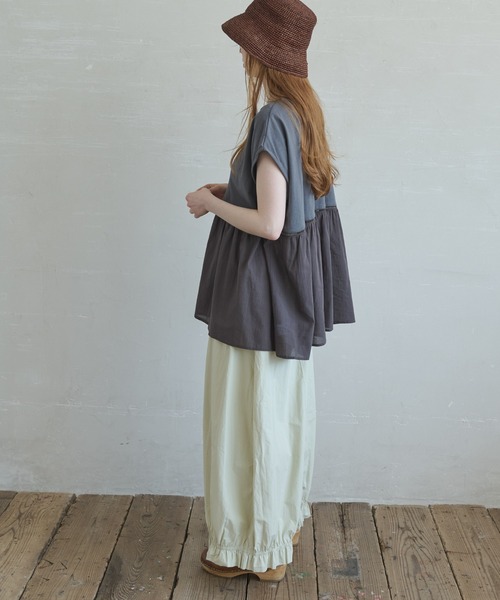 Crisp（クリスプ）の「フレンチスリーブコンビTシャツ（Tシャツ/カットソー・レディース・チャコールグレー/ブラウン・FREE）」の5枚目の写真