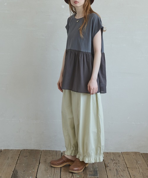 Crisp（クリスプ）の「フレンチスリーブコンビTシャツ（Tシャツ/カットソー・レディース・チャコールグレー/ブラウン・FREE）」の7枚目の写真