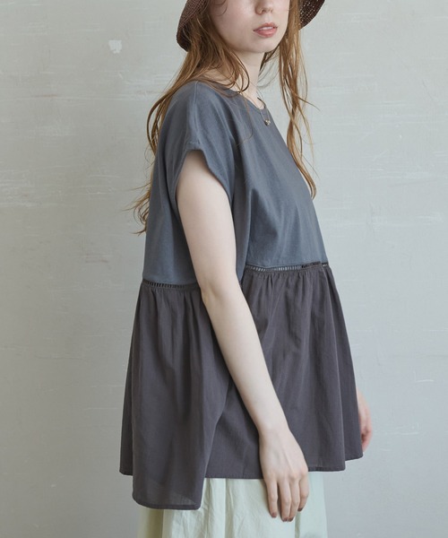 Crisp（クリスプ）の「フレンチスリーブコンビTシャツ（Tシャツ/カットソー・レディース・チャコールグレー/ブラウン・FREE）」の8枚目の写真